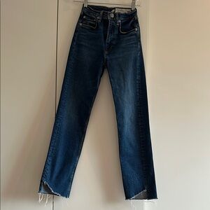 Rag & Bone Blue Straight Leg Jeans with Raw Hem